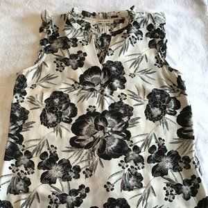 Rose + Olive Black and White Floral Blouse, Sz. M